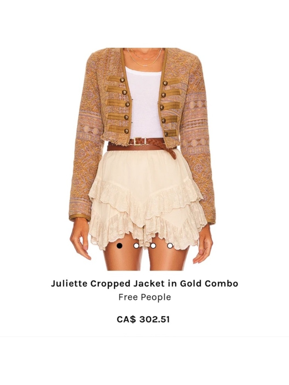 Free People Cropped Embroidered Military-Style Jacket - Gold